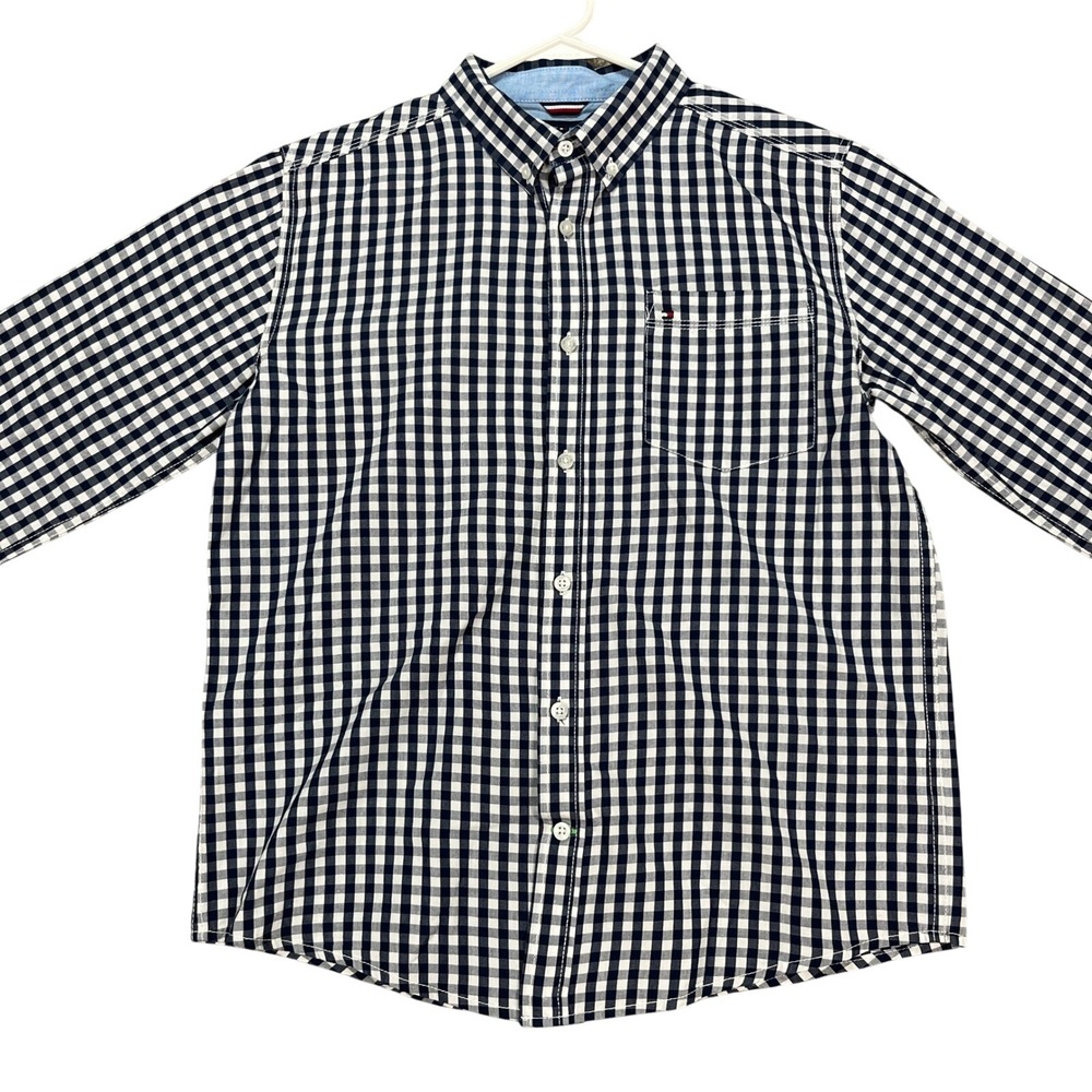 Tommy Hilfiger Shirt Boys 20 XL Blue Gingham Check Button Down Long Sleeve Youth
